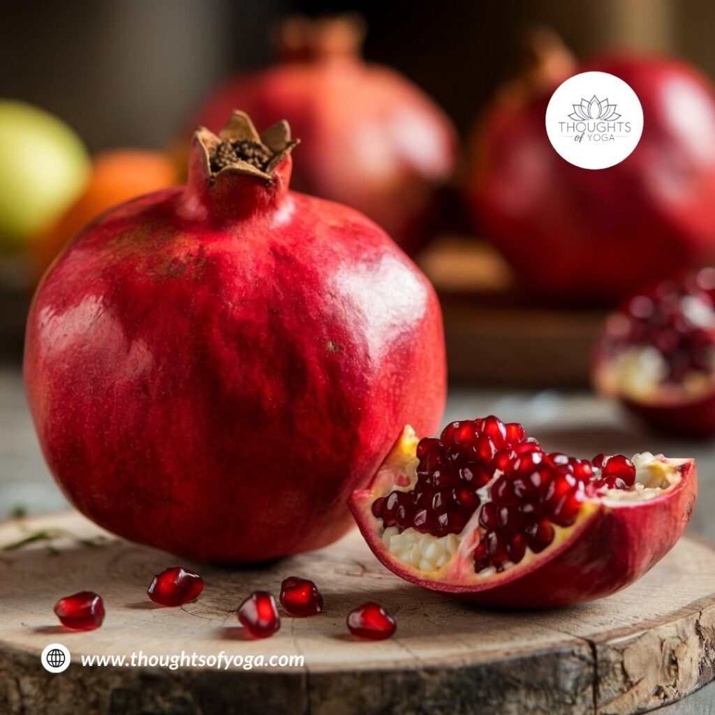 pomegranate on a wooden cutting board