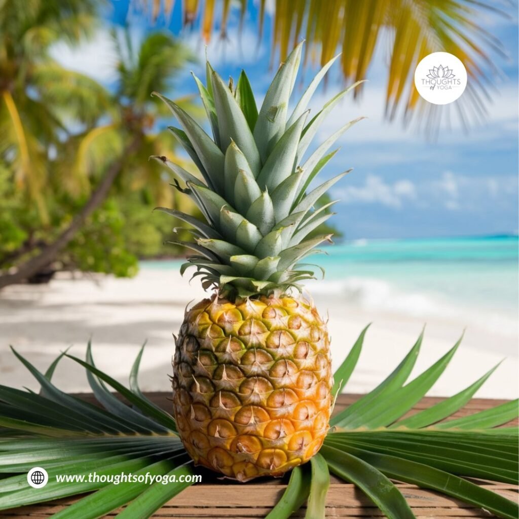 Refreshing glass of pineapple juice with fruit slices as garnish